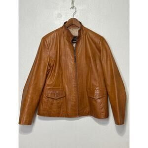 VTG Silvia y Mario Argentina Leather Jacket XL Carmel Mock Collar Full Zip Moto